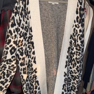 LOFT Animal Print Open Cardigan - Black and Cream